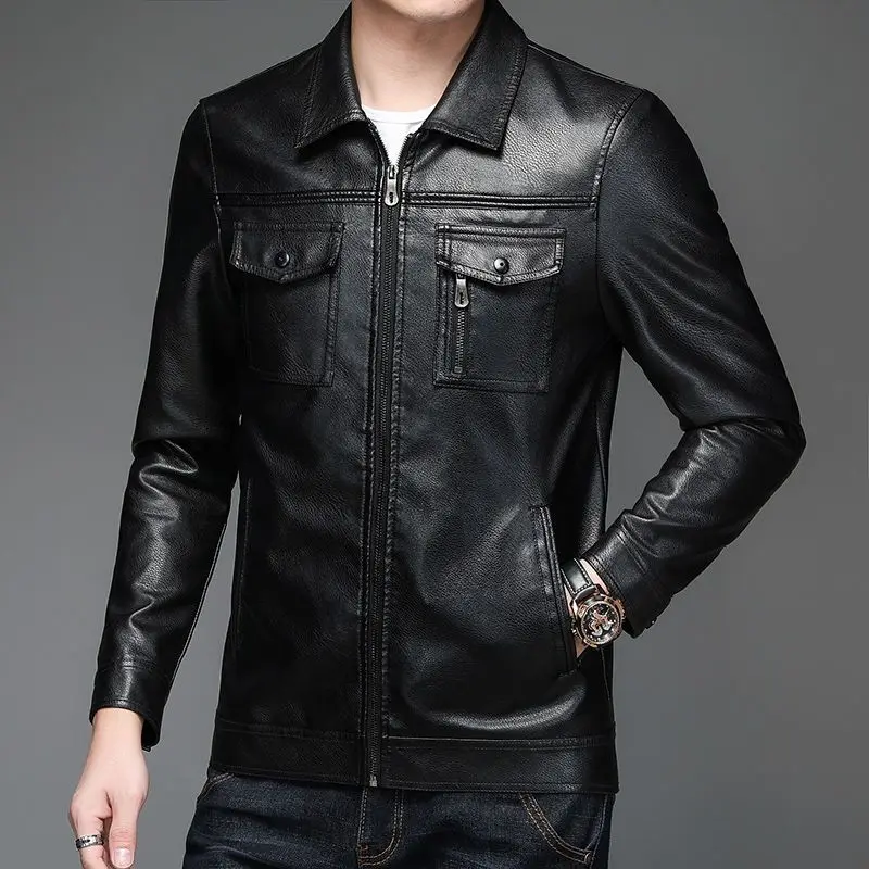 

Modern Asian Design Men's Leather Jacket Edgy Winter Coat with Slim Fit Warmth
