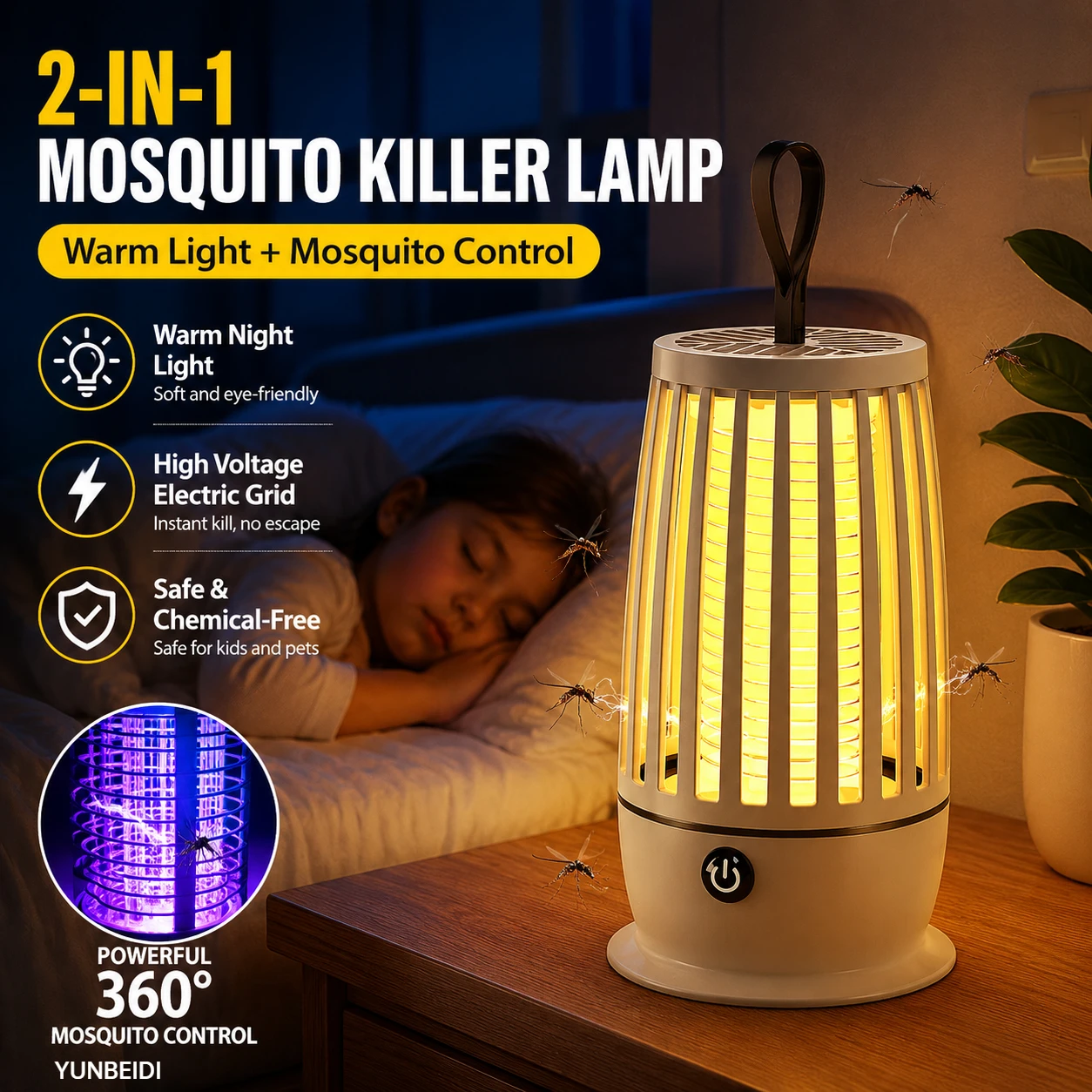 2 In 1 USB Mosquito Killer Lamp Ultraviolet Electric Insect Catcher With USB Cable Quiet Night Light For Outdoor Use view 2