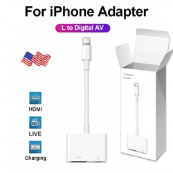 For Apple L to Hdmi Digital AV Adapter For iPhone 14 Pro Max 13 12 11 XS X XR HDMI Projector Sync Screen Converter With Charging