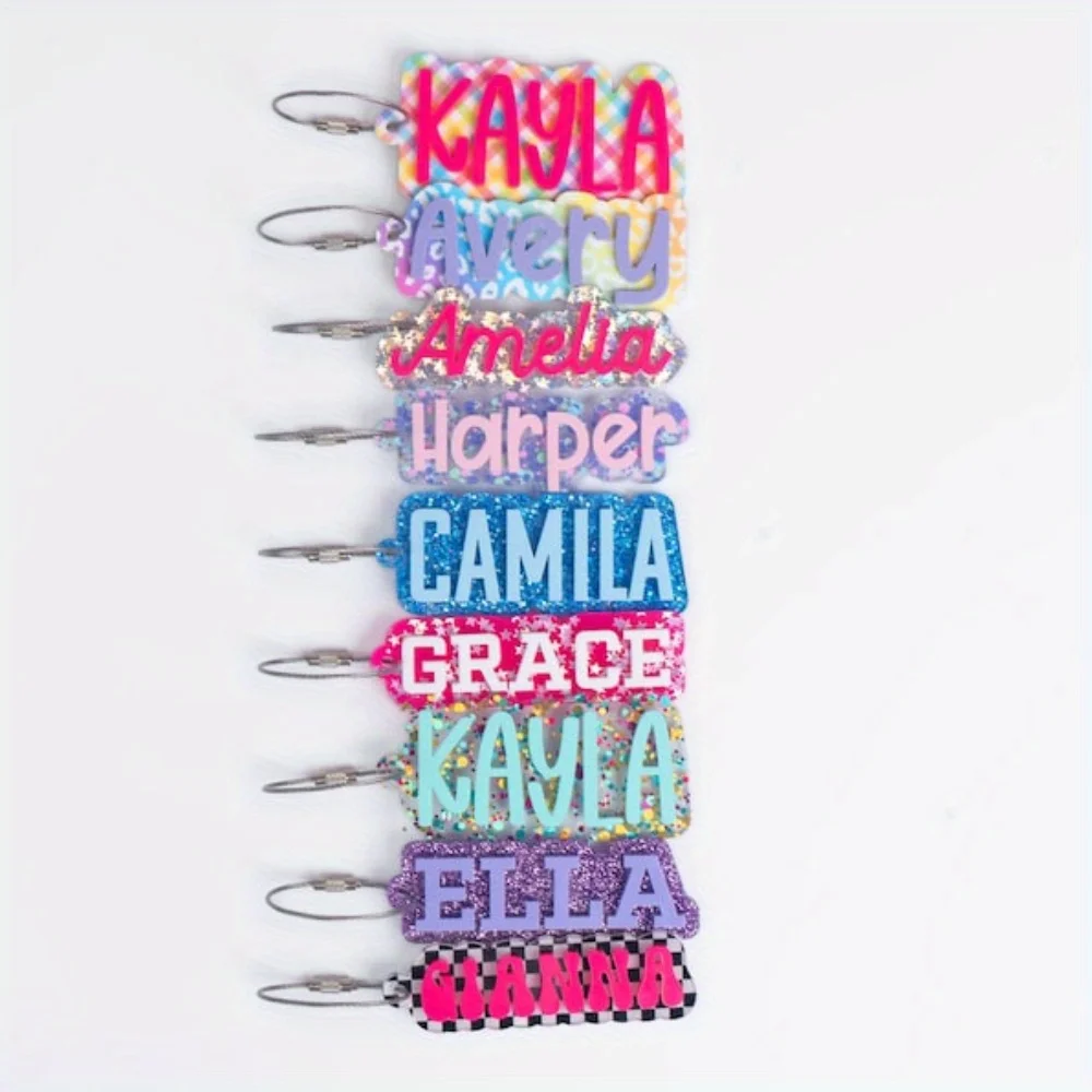 Name Keychain - Backpack Name Tags - Diaper Bag Tag - Personalized Name Plate - Custom Acrylic Key Chain - School Bag Name Tag -
