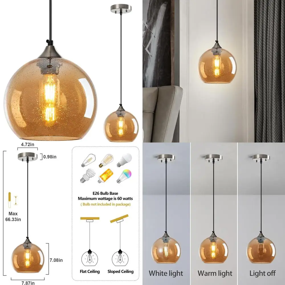 

Подвесные светильники-шары для кухонного острова, столовой и гостиной (7,87 дюйма, 1 шт.)