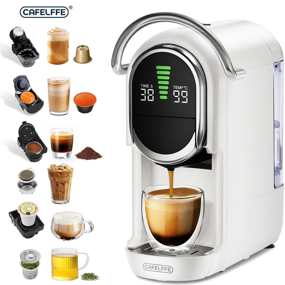 Macchina da Caffè a Capsule 6 in 1 Aggiornata, Regolazione Temperatura, 7 Livelli di Quantità di Caffè, Per Foglie di Tè, Cialde ESE 44mm, Caffè in Po