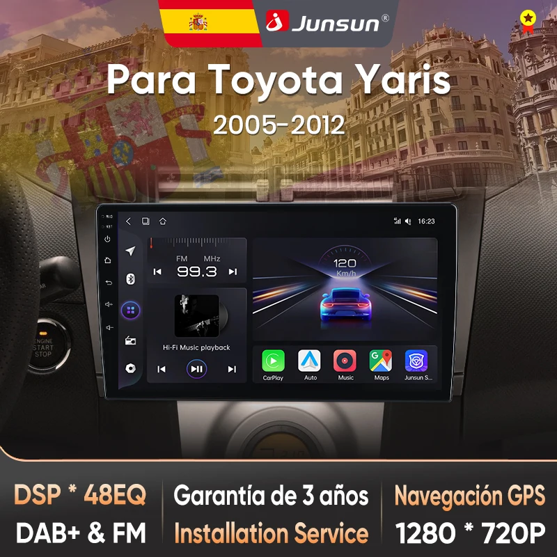 Autoradio Junsun Radio Voz AI pour Toyota Yaris 2005 2006-2012, CarPlay sans fil, Android Auto, 2DIN avec Bluetooth, DAB+, GPS, RDS