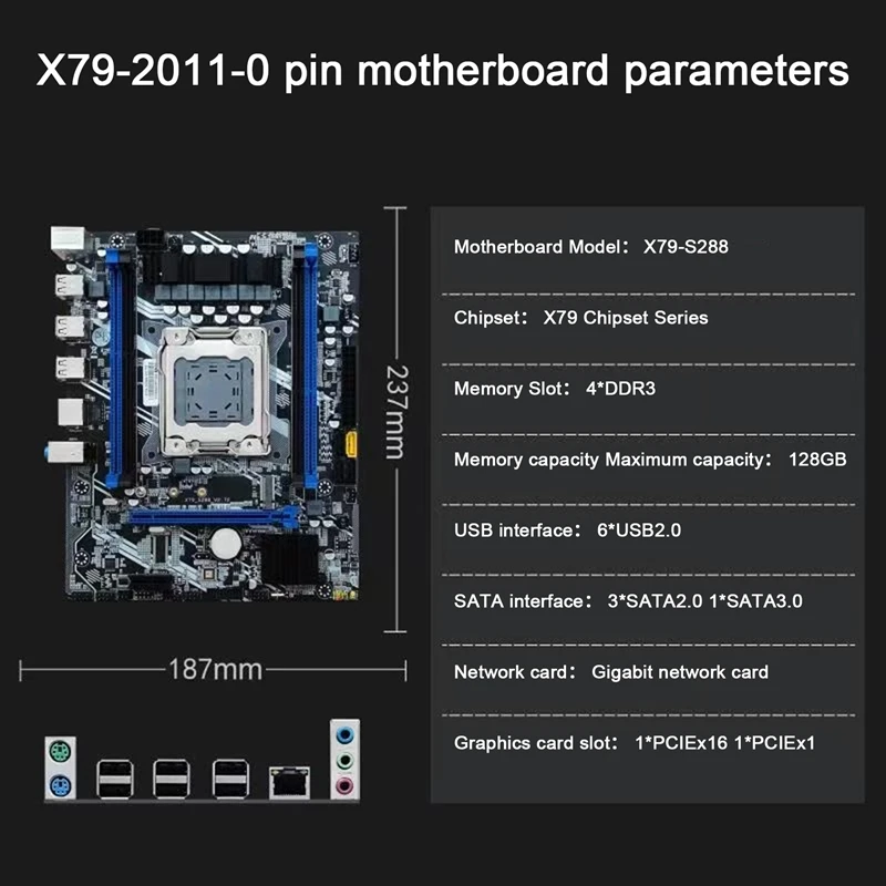 X79 S288 Desktop Motherboard +Switch Cable+Baffle LGA2011 M.2 NVME Support 4X32G DDR3 For E5 2620 2630 2640 2650 2660 2680 CPU