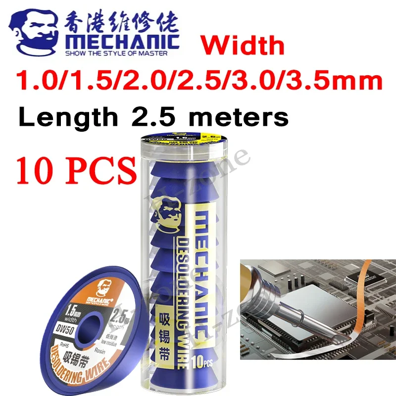 Mecânico Strong Copper Desoldering Wire Braid Solder Wick Remover Tin Sucker Bga Tools Dw50 10 mm 15 mm 20 mm 25 mm 30 mm 35 mm