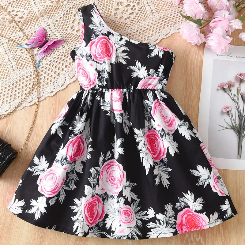 

Kids Dresses for Girls Suspender Bow Girls Dresses Children Clothes Children's Vest Dress Floral Print Jumpsuit Waist Ruffled
