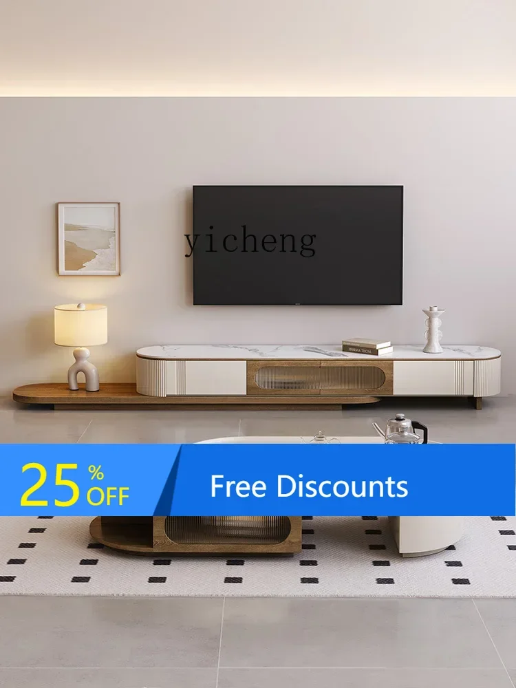 

LYY Walnut Color Tea Table Living Room Home Sofa TV Cabinet Retractable Kung Fu Tea Table Integrated