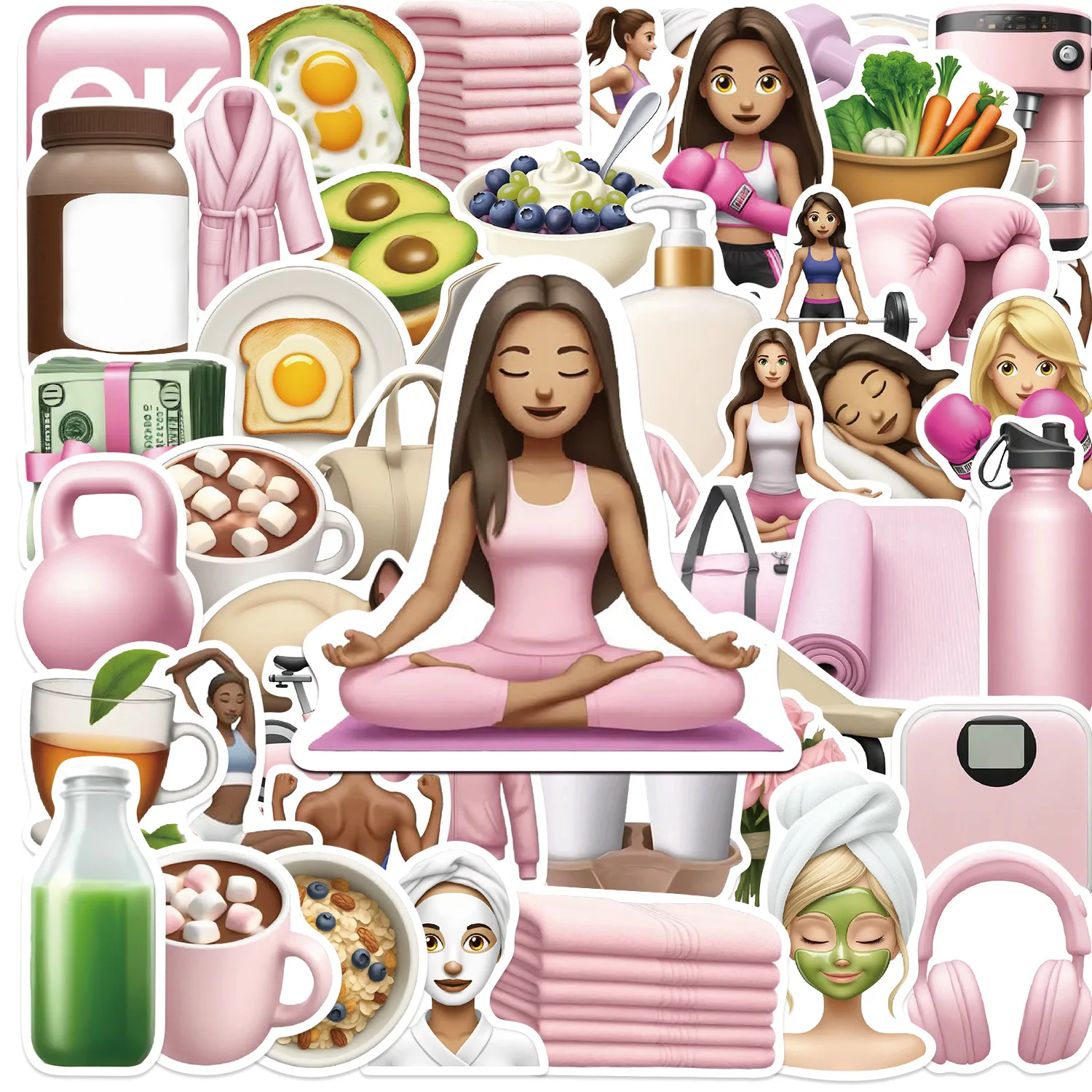 50 Stück Fitness-GYM-Mädchen Aufkleber Cartoon-Graffiti-Sticker Kreative DIY-Dekorationen für Wasserflaschen, Schreibwarenboxen, Gitarren, Tagebücher, Koffer