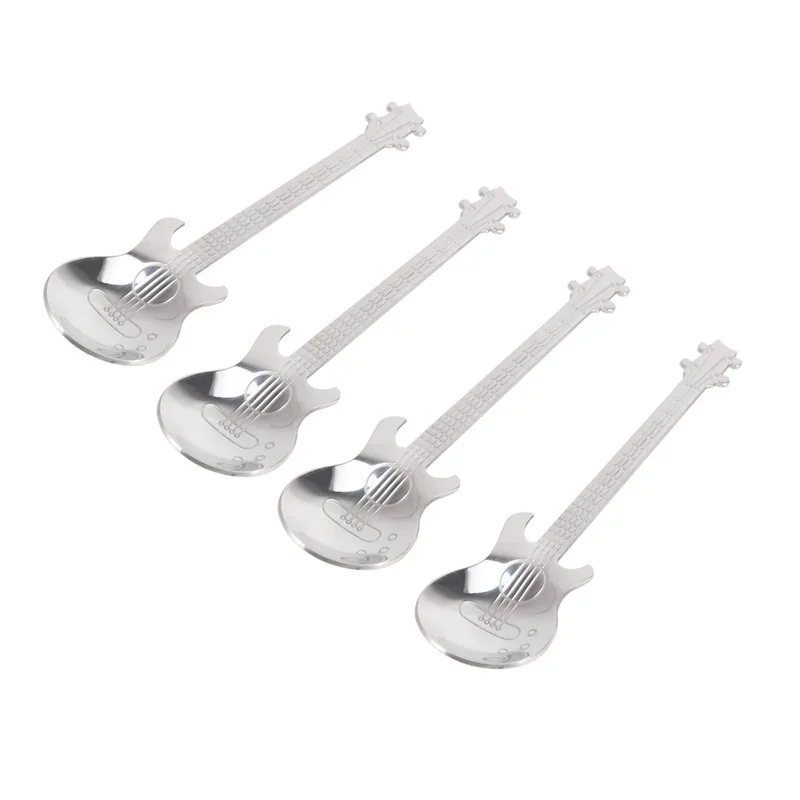 Guitar Coffee Teaspoons,4 Pcs Stainless Steel Musical Coffee Spoons Teaspoons Mixing Spoons Sugar Spoon(Silver)