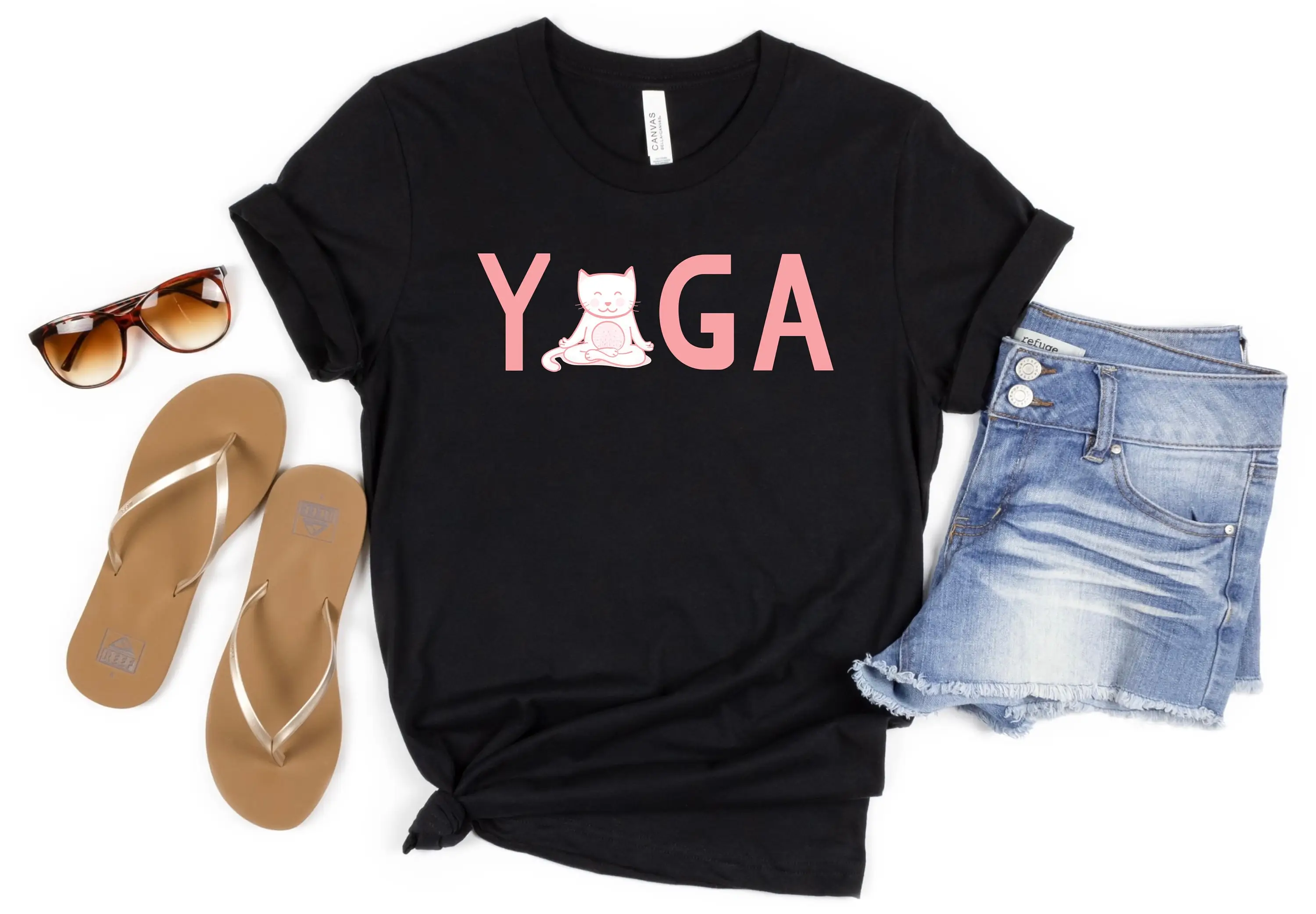 Cat Yoga T Shirt Lover Funny Cute Namastay In Bed Zen