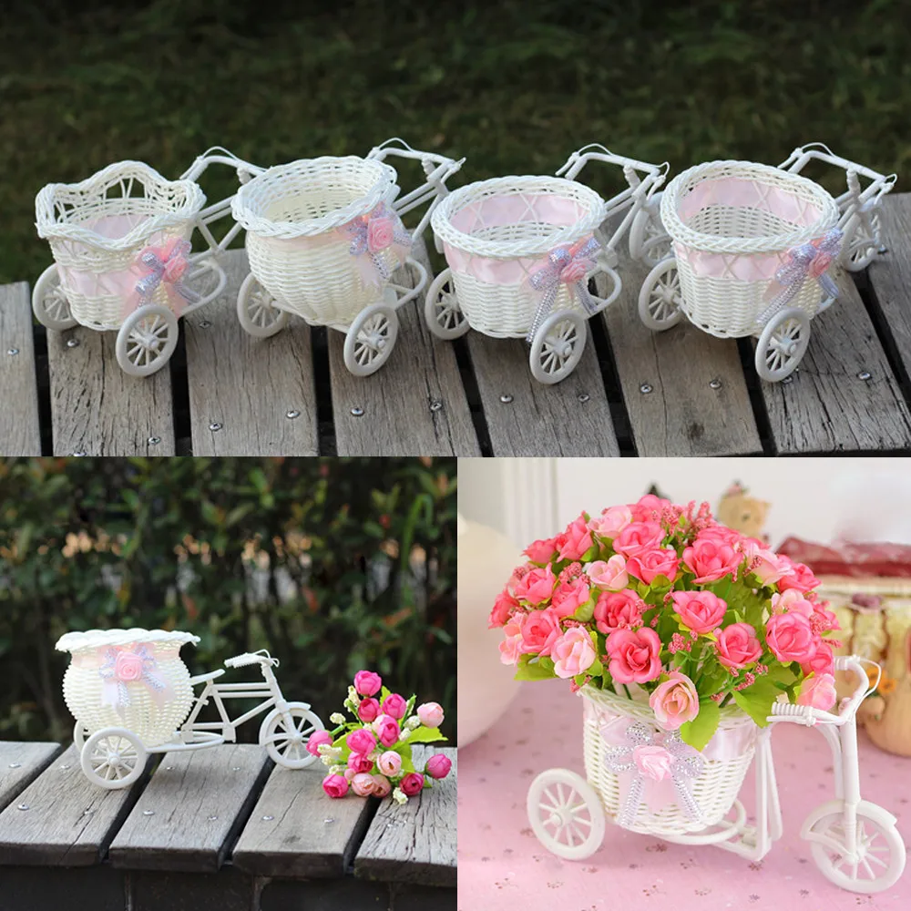White Bicycle Decorative Flower Basket Wedding Decoration Plastic Tricycle Design Flower Pot Storage Basket Party Decoration Pot view 3