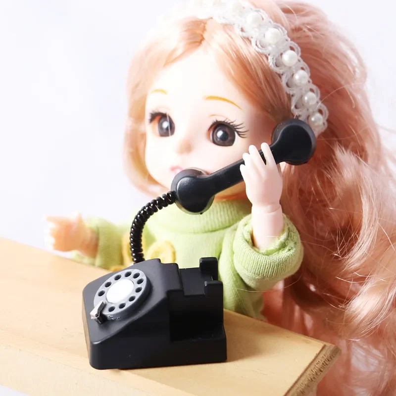 Nostalgic Mini Telephone Model Dollhouse Home Furnishings Miniature Items Phone Dolls House Accessories Pretend Play Girls Toys