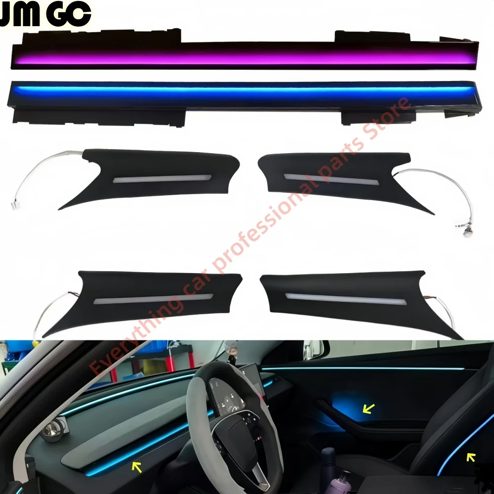 Automotive LED Ambient light for Tesla Model 3 Model Y Instrument panel Dynamic light guide Door handle lights 4D speakers Scree