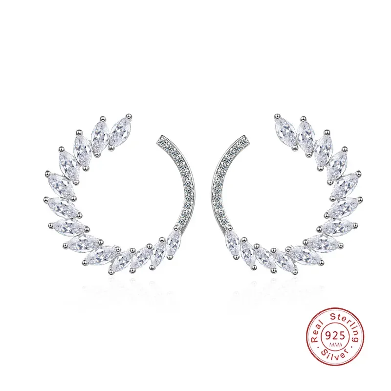 Zarte Pendientes 925 Sterling Silber Pferdeauge Zirkon Ohrringe für Frauen Blume Blatt Bogen Diamant Liebe Schmuck Anillos Mujer