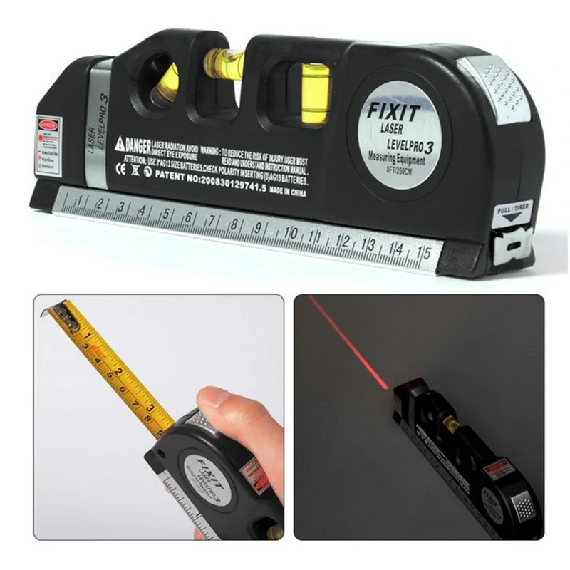 Laser Level Horizon Vertical Measure 8FT Aligner Standard and Metric Rulers Multipurpose Measure Level Laser Black