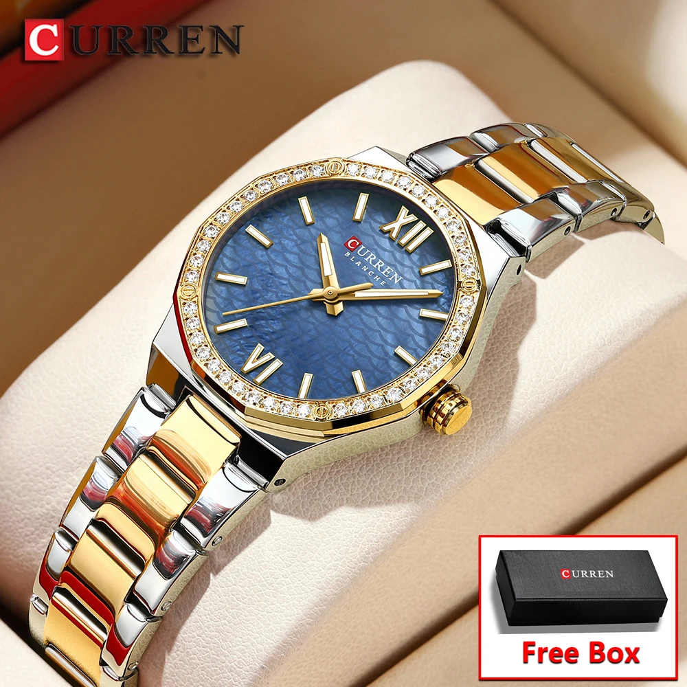 CURREN Roman Numeral Ladies Watch Unique Dial Design Stainless Steel Elegant Timepiece for Women ith Box