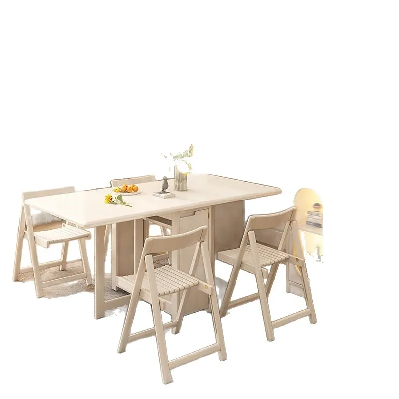 All solid wood dining side cabinet folding dining table integrated high cabinet, small apartment invisible multi-functional