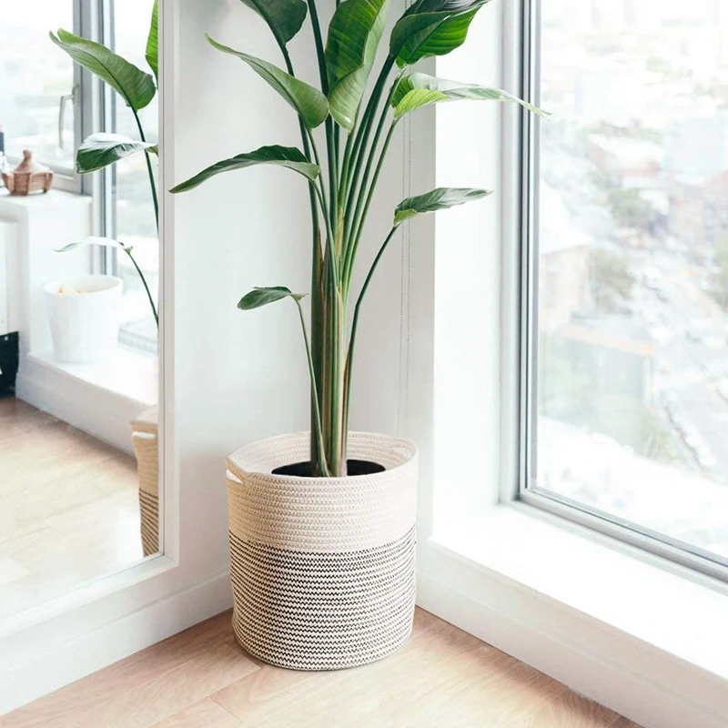 Cesta De Plantas De Corda De Algodão, Moderno Plantador Interior, Vaso de flores, Organizador de armazenamento tecido com alças