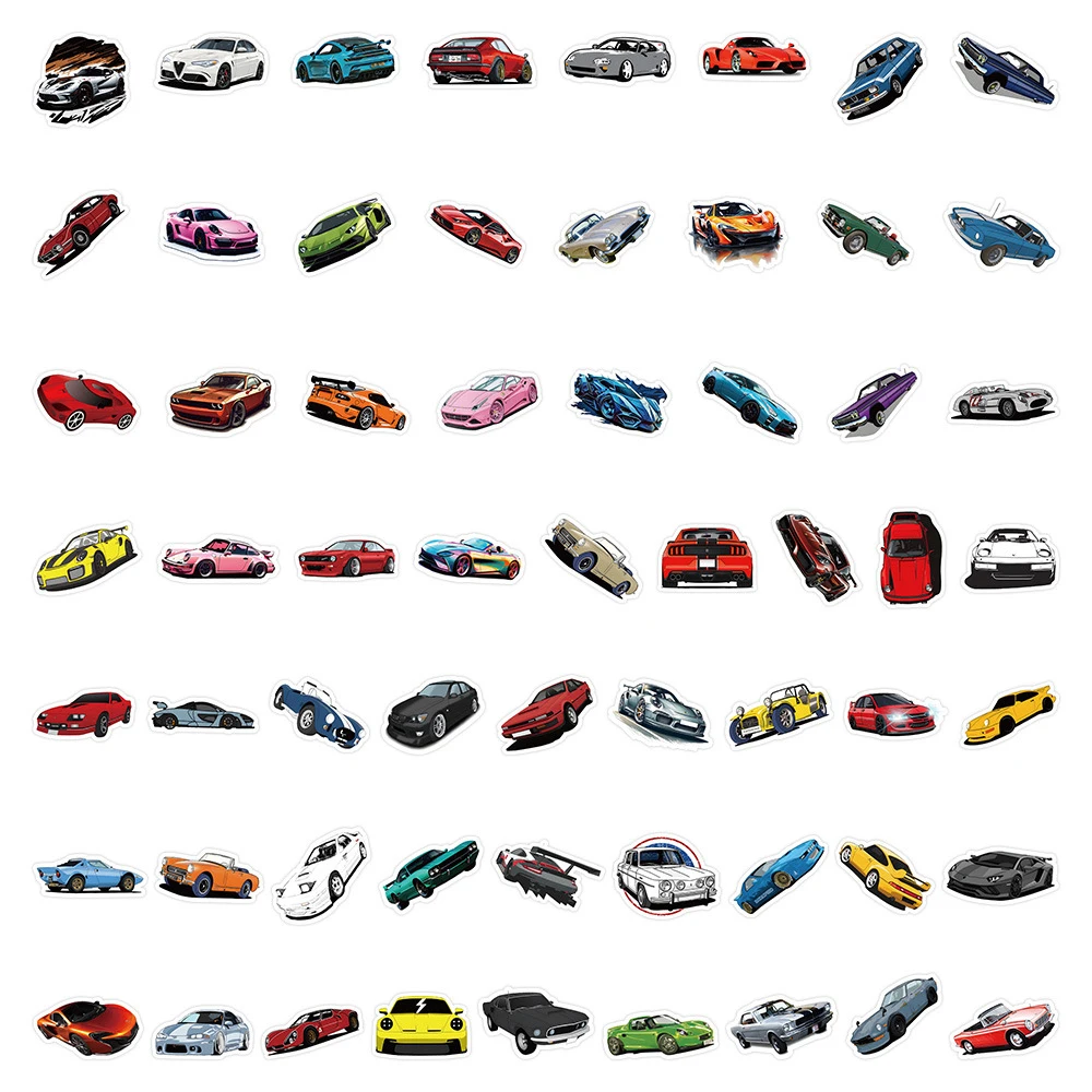

10/30/60pcs Cartoon JDM Racing Supercar Stickers Vintage Cars Graffiti Decals DIY Skateboard Phone Helmet Bike Cool Sticker Pack