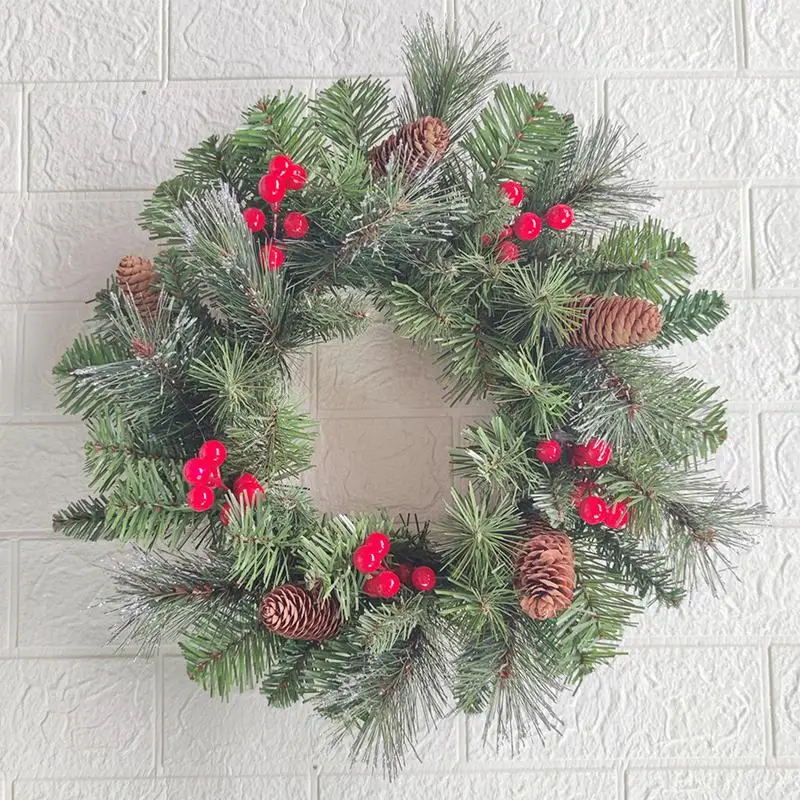 Christmas Wreath With Lights Pine Cone Red Berry Cluster Front Door Decorations Winter Wreaths Light Up Winter Garlands For Door