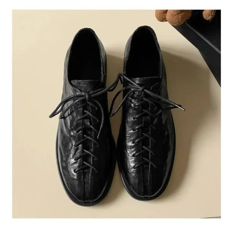 Cow leather lace up oxford shoes women basic block Heel Women high heel derby shoes outdoor sneaker