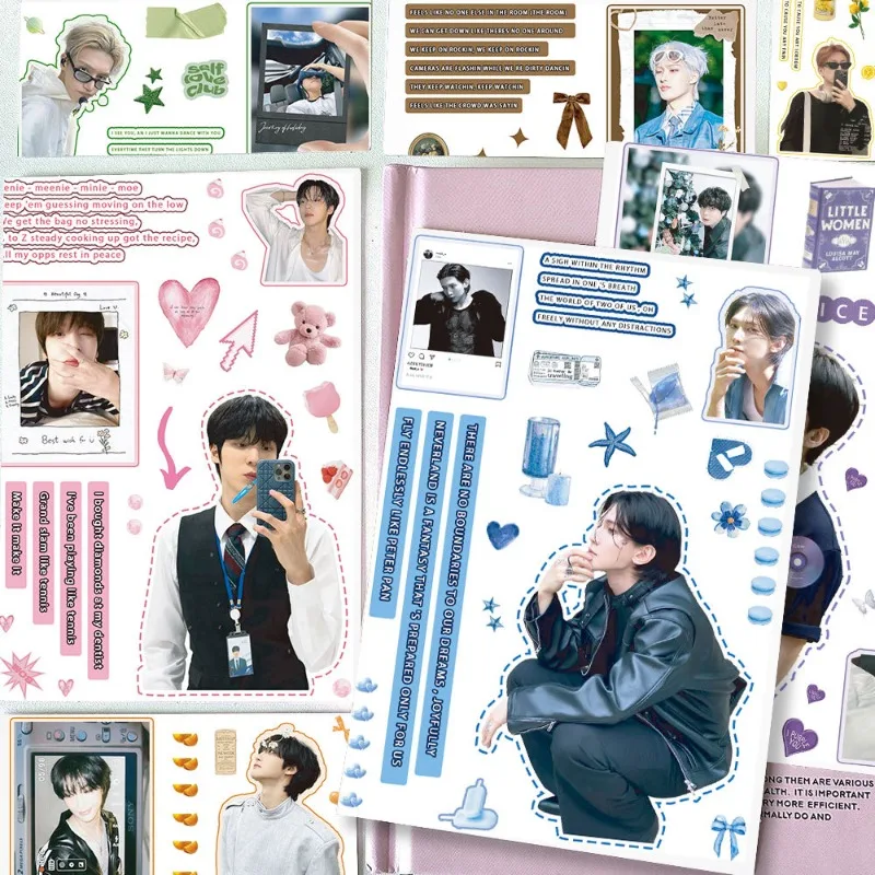 8 Stück Ateez Wasserfeste Dekorative Aufkleber für Tagebuch Scrapbooking Zubehör Niedliche Muster Planer-Material DIY Bastel-Sticker – Detail 2
