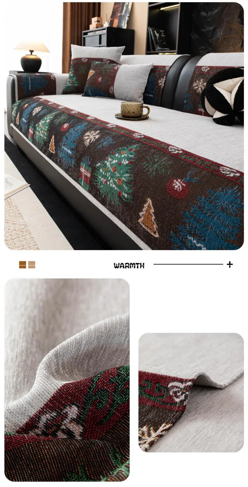 Weihnachtlicher Chenille-Sofabezug, Ganzjahres-Universalstoff, Rutschfester Sofabezug, Rundum-Schutz vor Katzenkratzern, Sofabezüge – Detail 9
