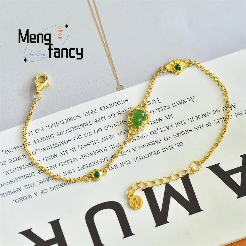 S925 Silver With Hetian Jasper Gourd Exquisite Elegant Simple High-grade Bracelet Sexy Young Girls Luxury Couple Fashion Jewelry