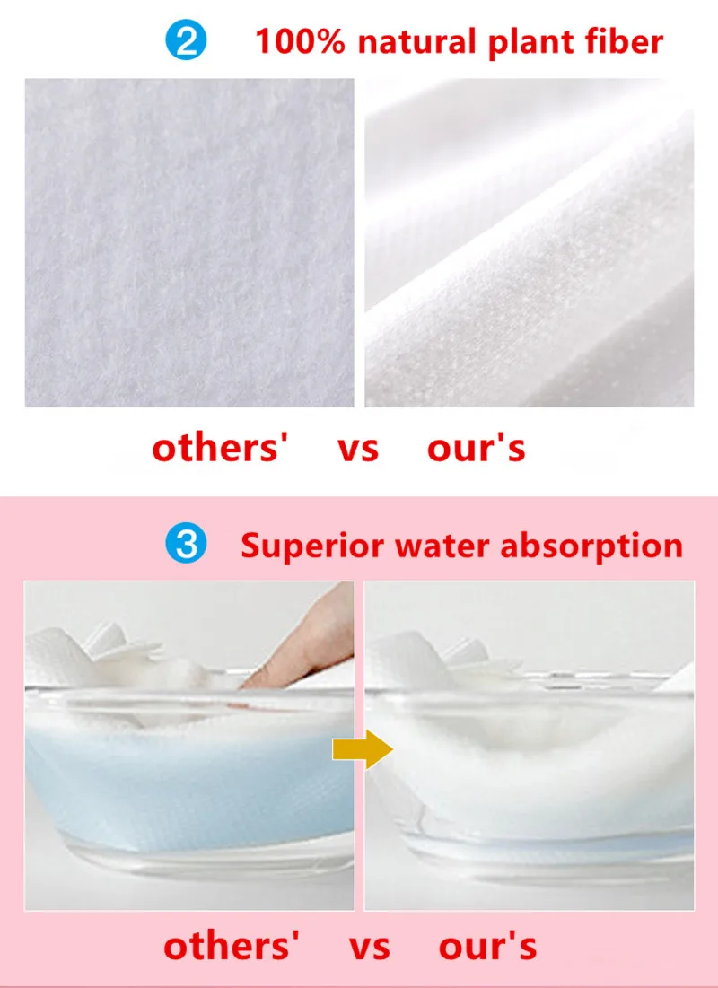 100 กระเป๋าผ้าขนหนูแบบใช้แล้วทิ้ง,เส้นใยพืชธรรมชาติย่อยสลายได้ผ้าทําความสะอาดผิวหน้า,ผ้าฝ้ายแต่งหน้านุ่มสําหรับเดินทาง