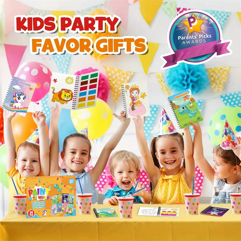 สมุดระบายสีภาษาอังกฤษพร้อมธีมสี สัตว์ และเจ้าหญิง หนังสือวาดภาพสีน้ํา 24 แพ็คสําหรับเด็ก