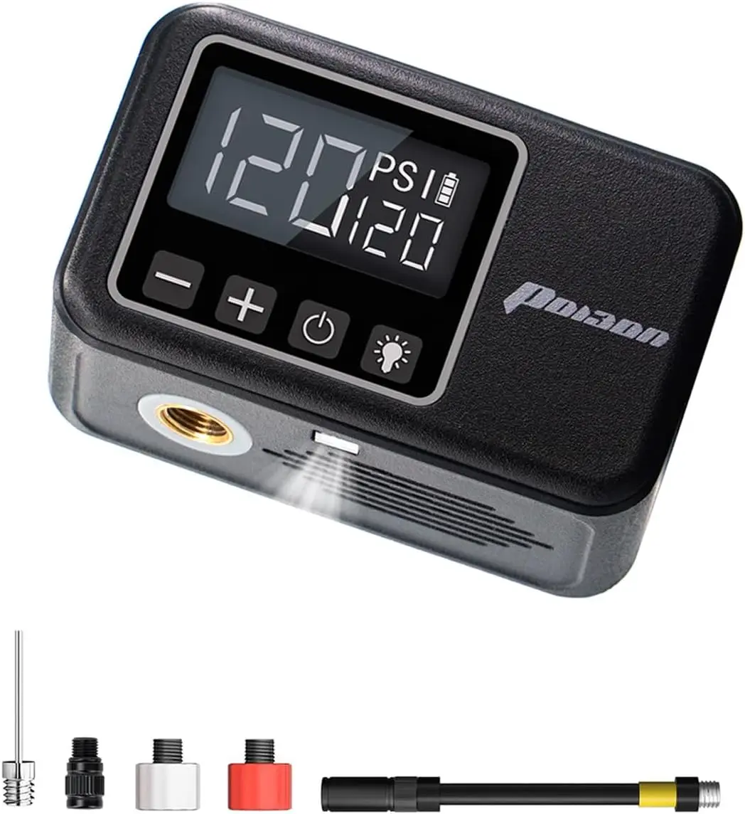 

Mini Electric Bike Pump with Gauge, 120 PSI, Fast Inflate, Portable, Presta/Schrader, for E-Bike, Mountain, Road, Gravel