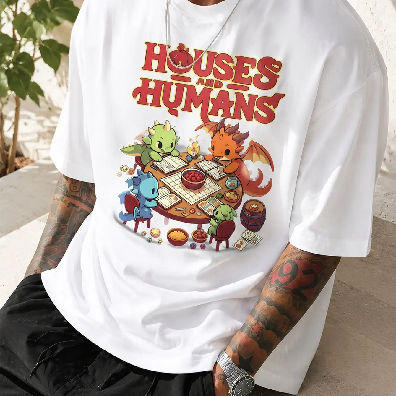 Release Your Inner Dungeon Master with This Fun T-shirt! Cute Dragons and Whimsical Characters Gather At The Game Table T-shirt