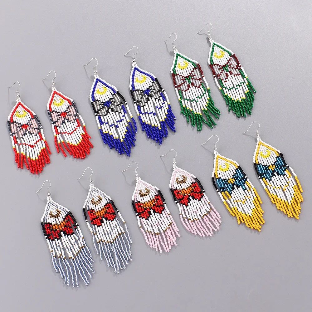 

Fringe Earrings Hand beading weave Bohemia personality bow originality fashion alloy ma'am Rice Bead Earrings