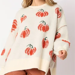 Dourbesty Women Halloween Sweaters Long Sleeve Round Neck Pumpkin Pattern Pullovers Winter Warm Jumpers for Fall Streetwear 2024