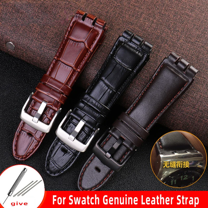 23mm cowhide Watchband Straps for swatch watchband New High Quality Mens Soft Waterproof Black brown cowhide bracelet