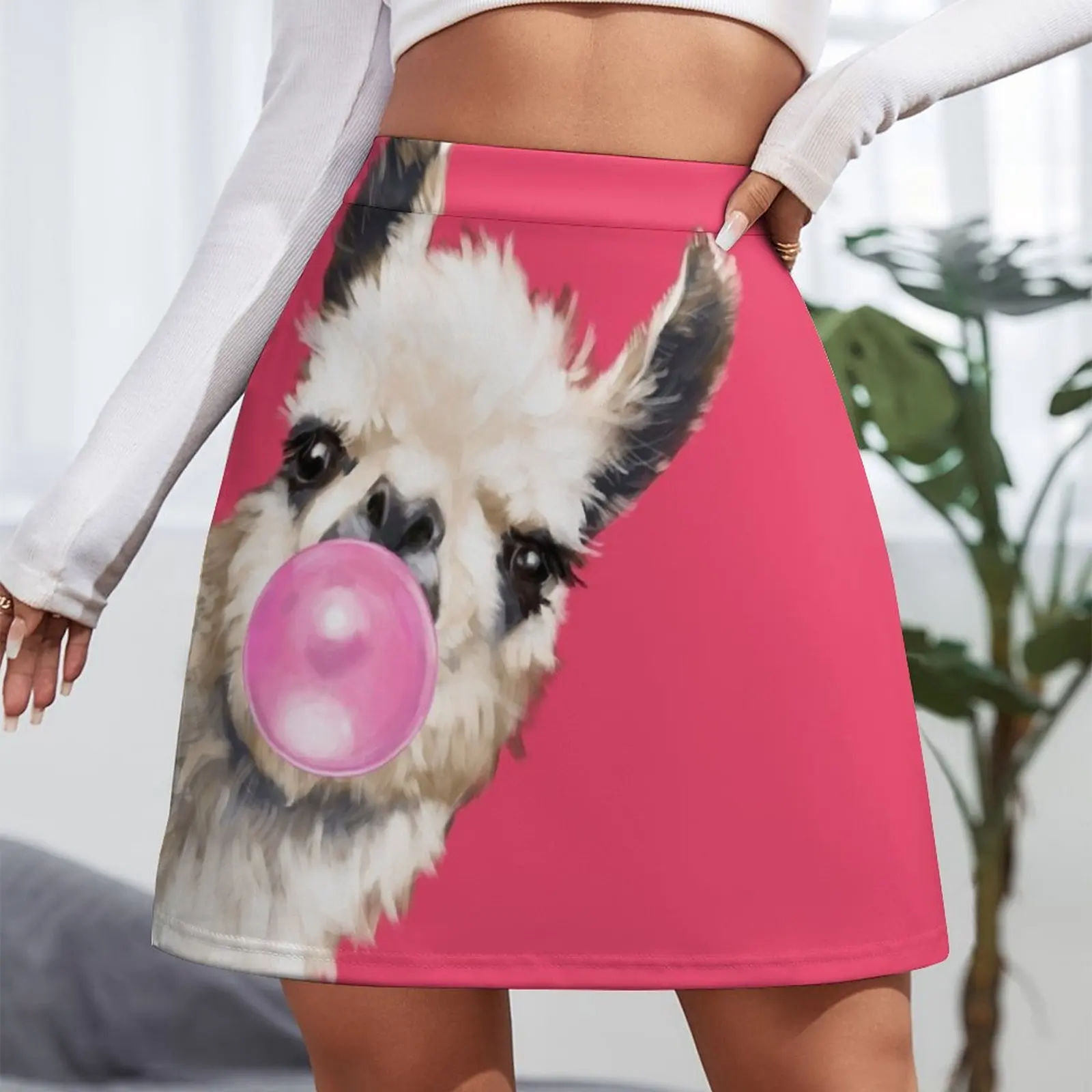 Bubble Gum Sneaky Llama in Red Mini Skirt skirt skirt Summer dress novelty in clothes