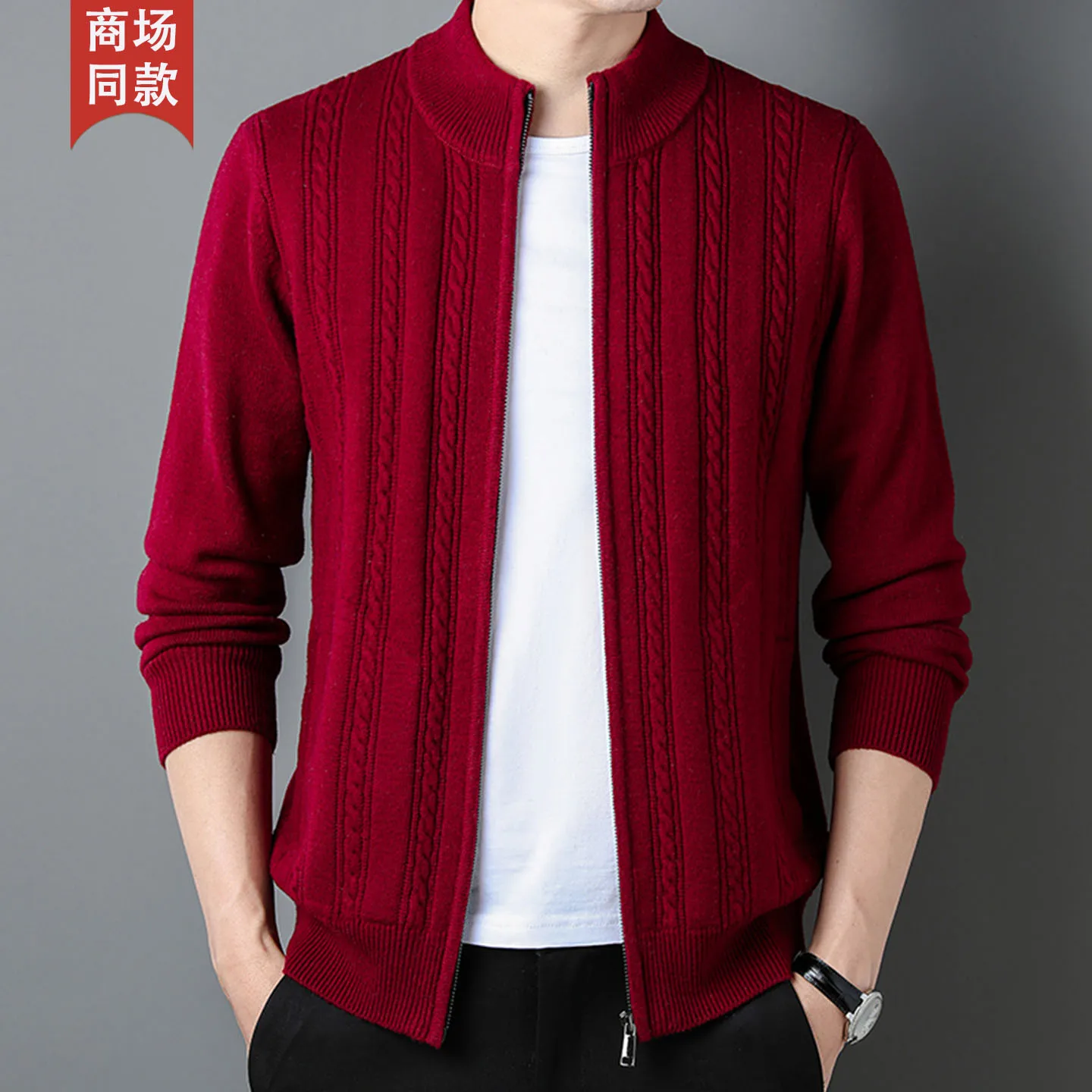 100% カシミヤセーター メンズ カジュアル スタンドカラー ジップアップ カーディガン おしゃれ ニットジャケット
