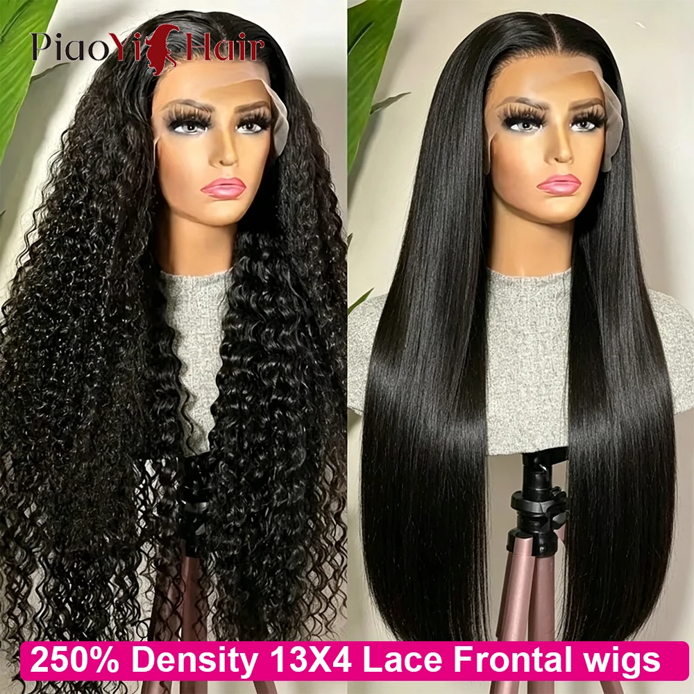 250 Density Human Hair Straight 13x4 HD Lace Frontal Wigs 34 Inch Black Deep Wave Brazilian Human Hair Wigs 13x4 Lace Front Wig 3-5 Working Days Delivery High Density