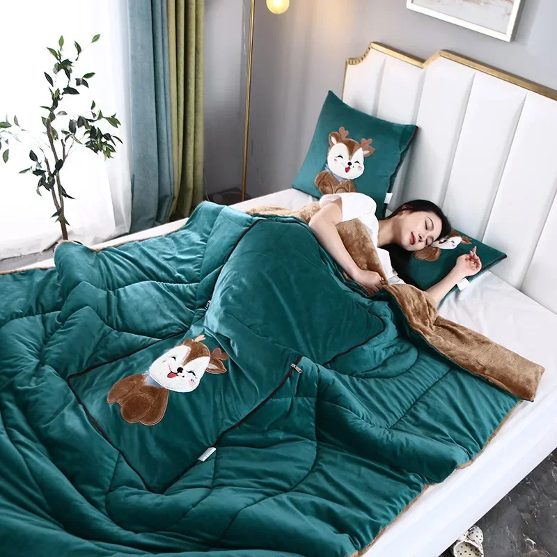 fleece-lined-thickened-pillow-blanket-pillow-and-quilt-two-in-one-car-cartoon-office-nap-quilt