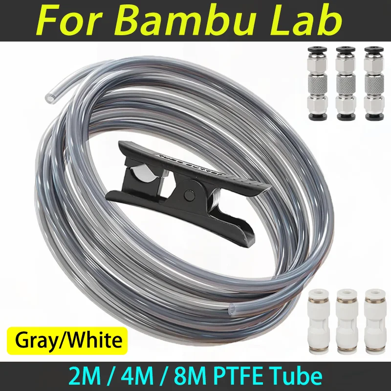 Tubo de PTFE ultrasuave para filamento de 1,75mm con cortador para extrusora, tubo de longitud OD de 2,5mm IDx4mm para laboratorio Bambu A1/P1P/P1S/X1C