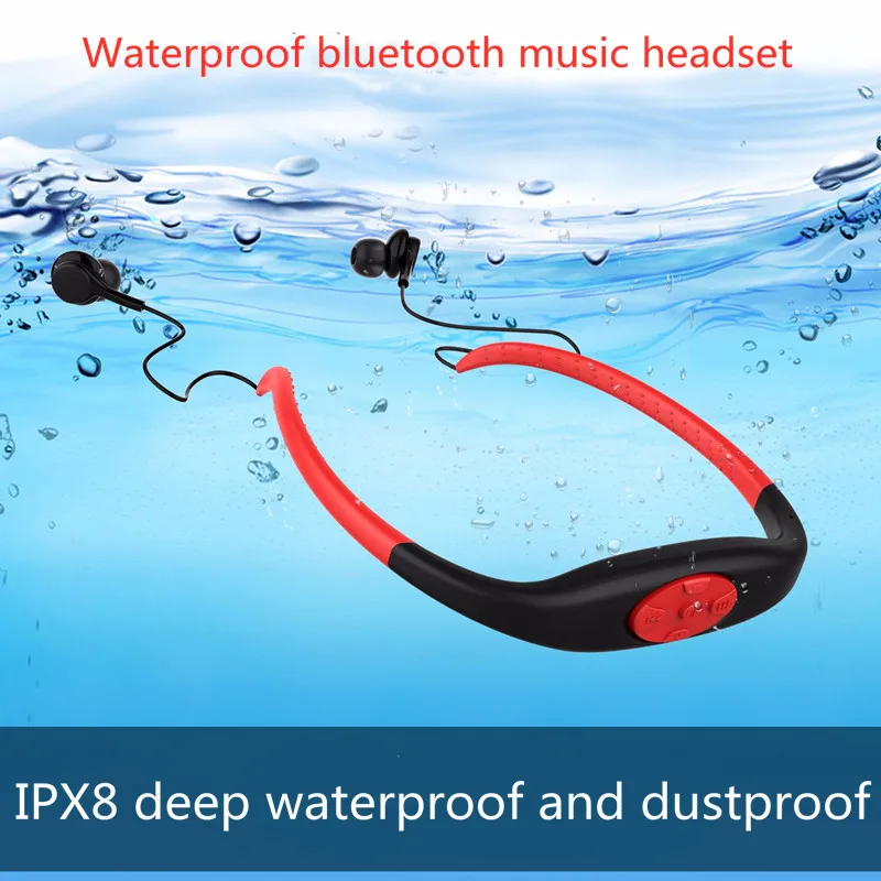 Bluetooth Headset Stereo Ipx8 Waterproof Mini Sports Wireless Headset Supports WMA, MP3, WAV, APE, FLAC Formats KYK-168Plus