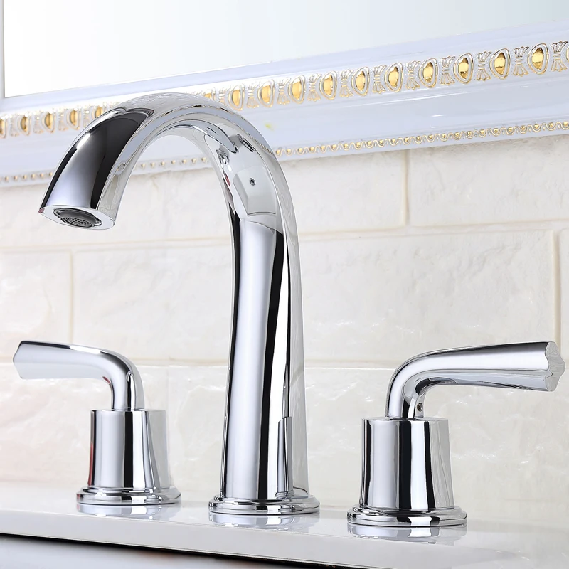 

Bathroom Bathtub Faucet Split 3 Holes Double Handle Hot and Cold Water Mixer Taps Deck Mounted Bathroom Sink Faucets Chrome