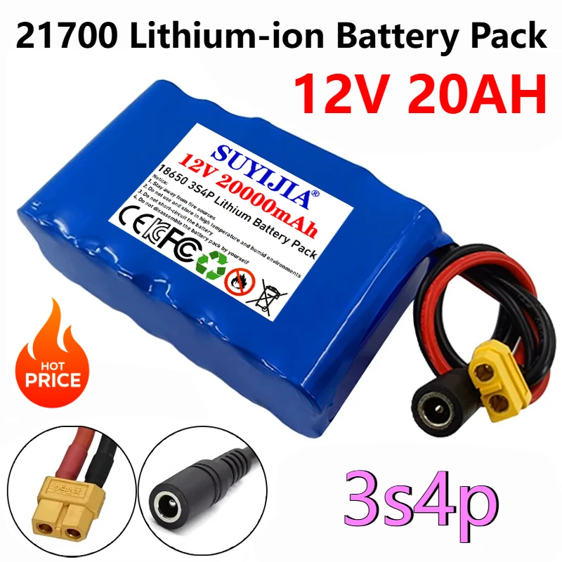 21700 12V 20Ah 3S4P lithium battery pack XT60 plug suitable for 12.6V nest boat, pull net boat remote control model boat