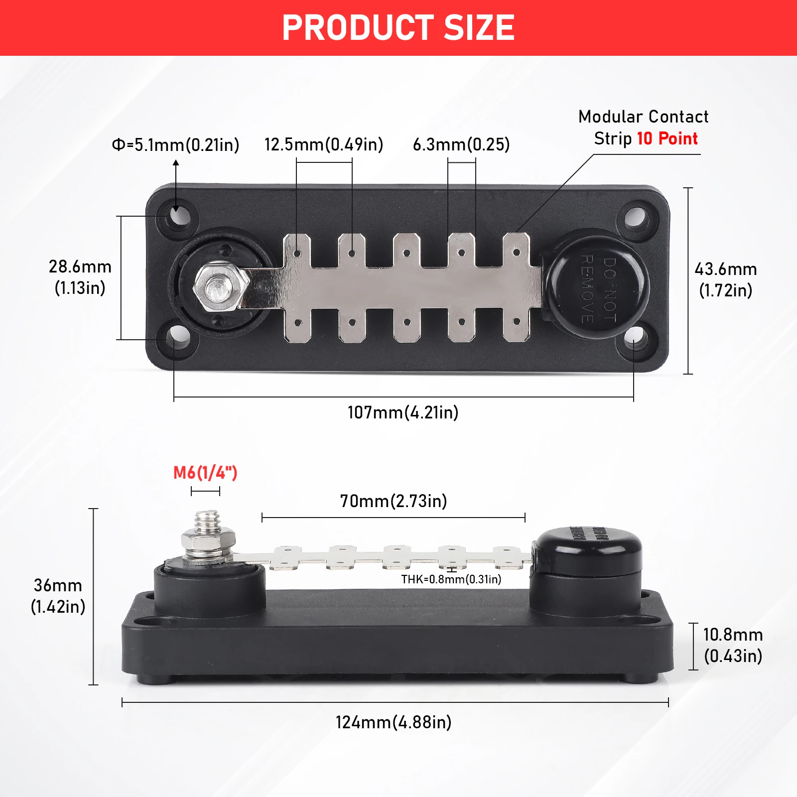 CNSPEED 55A 12-48V Tab Type Terminal Busbar 10 Points Single Layer TTB710N02 Marine Grade Power Max Amperage Distribution