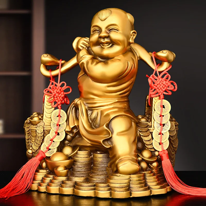 Pure copper fortune-bringing child figurine, a lucky charm to attract wealth, a benevolent child figurine for home decor, suitab