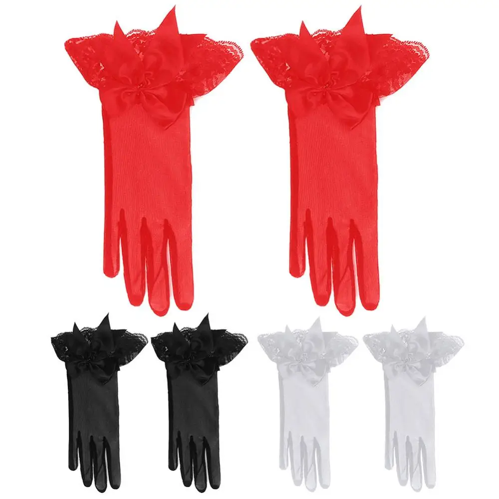 

Bowknot Lace Gloves Short Women Party Evening Bridal Wedding Prom Trim Finger Gloves