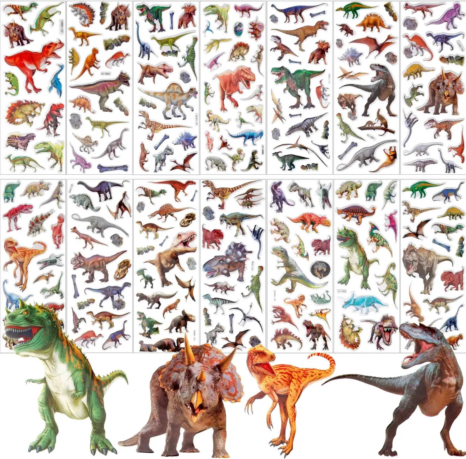 Dianosaur Stickers for Kids, 8 Different Sheets 3D Puffy Stickers Craft Scrapbooking for Children Dinosaur Lovers