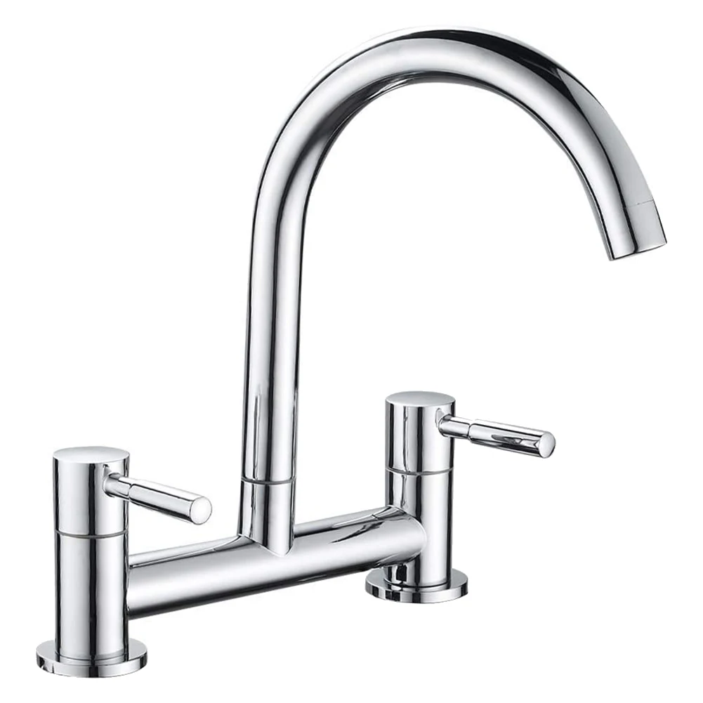 ABGR-Kitchen Sink Mixer Tap,2 Hole Kitchen Mixer Tap,Dual Lever Bridge Faucet ,180Mm Centres Deck Mounted,1/4 Turn,Swivel