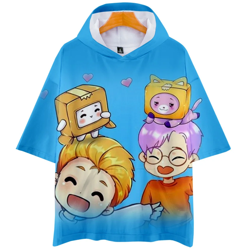 تي شيرت فضفاض مناسب بقلنسوة كاجوال Sle للرجال والنساء LankyBox Viral Internet Celebri Faion لربيع وصيف رقيق... #2