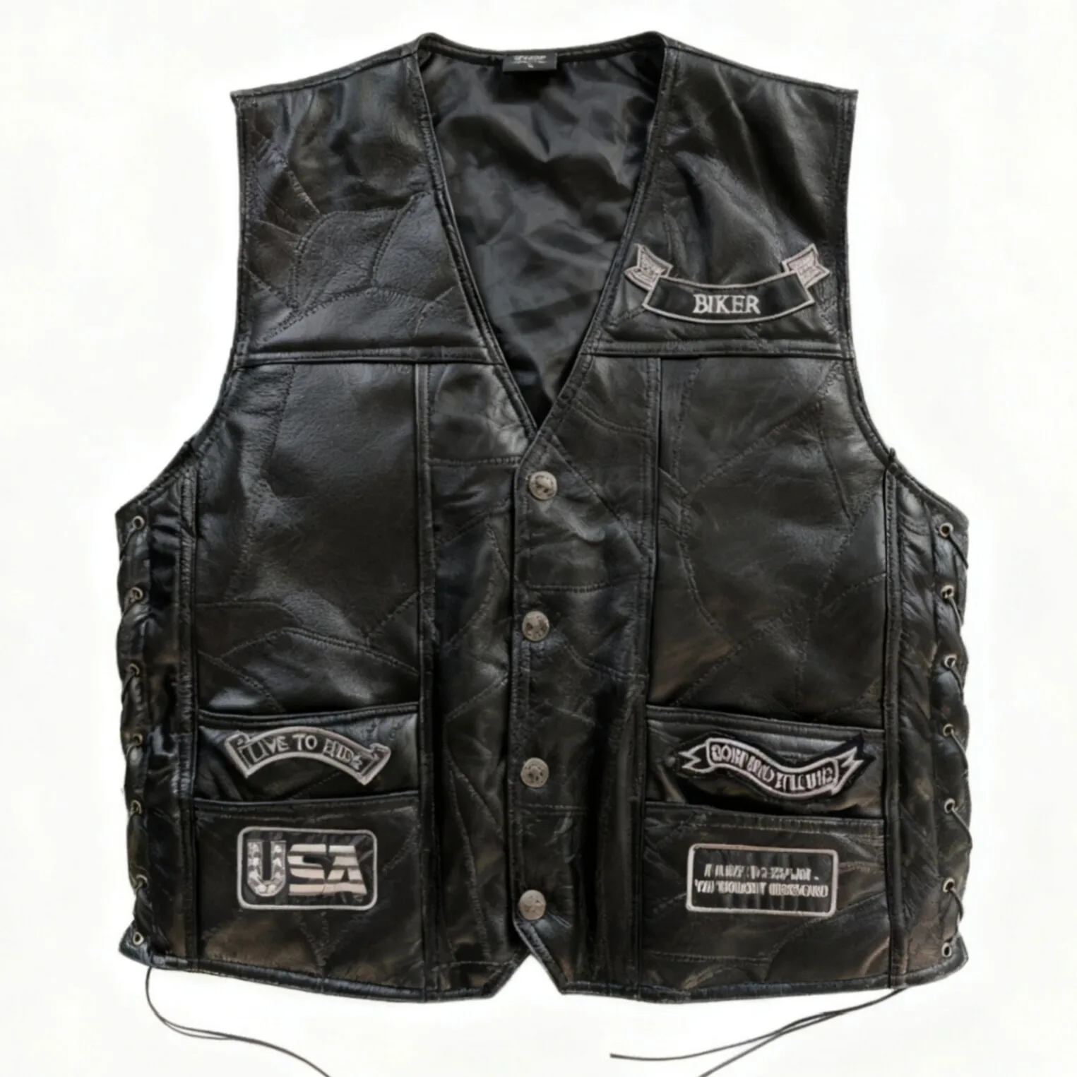 Motorcycle Sleeveless Jacket For Harley Vest Sheepskin Splice Short Biker Streetwear Waistcoat Locomotive Club Punk Leather Vest